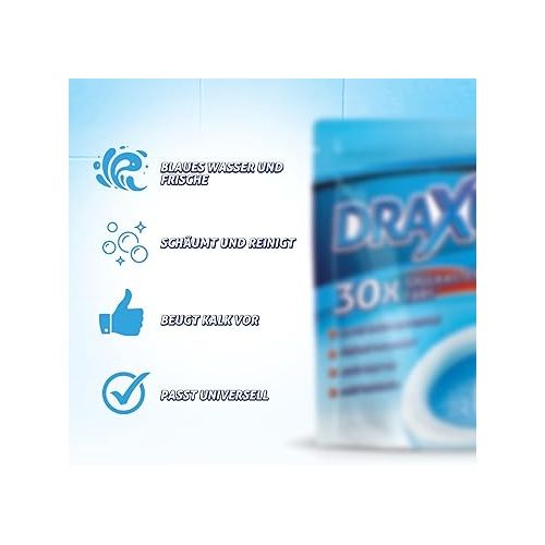  Draxus Cistern Tabs, 30 x Toilet Tabs for the Cistern in Storage Pack, Colours the Water Blue, Provides Extra Freshness and Keeps the Toilet Clean