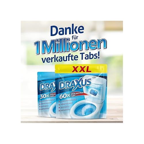  Draxus Cistern Tabs, 30 x Toilet Tabs for the Cistern in Storage Pack, Colours the Water Blue, Provides Extra Freshness and Keeps the Toilet Clean