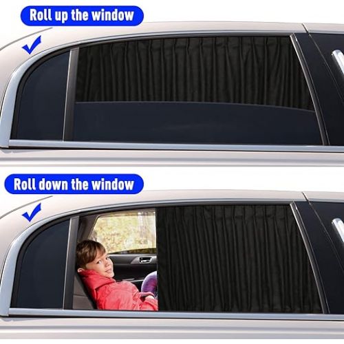  ZATOOTO Sun Protection Car Curtain - Magnetic Sun Protection Car Children (Back Seat), Opaque Suede Fabric for Better Privacy, UV Protection and Sleep, 95 x 48 cm, Pack of 2, Black