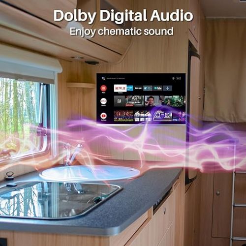  SYLVOX 24 Inch Smart TV for Caravan Built-in DVD Player Google Play Satellite Decoder 12 V Android TV for Home Campervan Truck Cruises Trailer HBBTV HDMI WiFi Frameless 1080P Saloon 2023