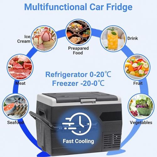  Techomey 65L Compressor Fridge 12 V 24 V, Portable 12 V Car Fridge with Removable Wheels, Camping Cool Box 12 V 230 V for Car, Truck, Boat, Silent