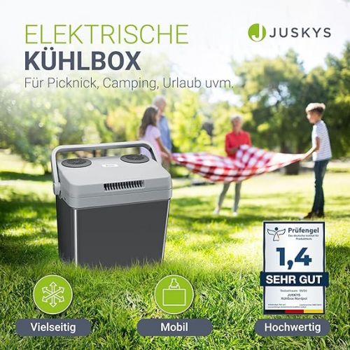  Juskys Electric Cool Box 32 Litres 12 V / 230 V for Car, Truck, Motorhome, Camping - Mini Fridge Cold & Warm - Thermoelectric Box - Grey