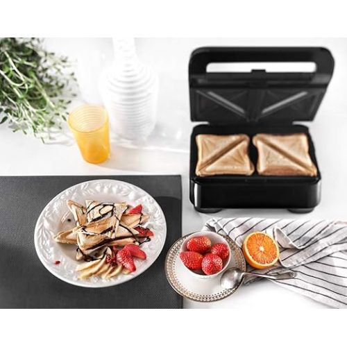  De'Longhi Sandwich Plate Set DLSK154 - Kitchen Accessories for De'Longhi Multigrill SW12, Grill Insert with Diagonal Recess Dishwasher-safe Die-Cast Aluminium, Black