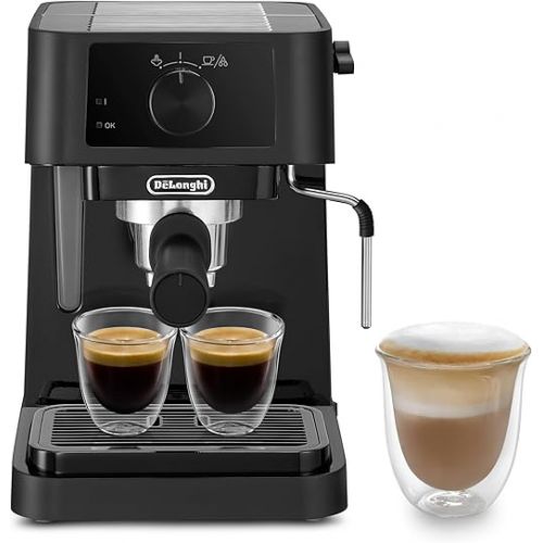  De'Longhi Stilosa EC 230.BK Traditional Espresso Portafilter Machine, Espresso Machine with Manual Milk Frother, for Espresso Powder, 1 Litre Water Tank, Black