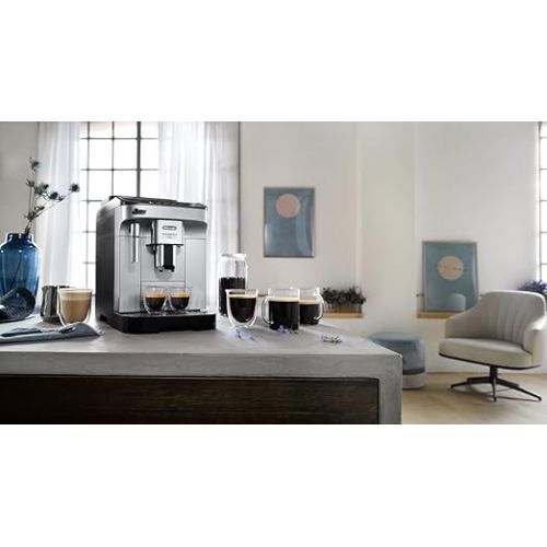  De'Longhi Magnifica Evo ECAM 292.33.SB Fully Automatic Coffee Machine with Milk Frothing Nozzle, Intuitive Control Panel, 2-Cup Function, Silver & Milk Jug DLSC060, 350 ml, Stainless Steel