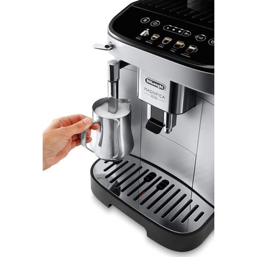  De'Longhi Magnifica Evo ECAM 292.33.SB Fully Automatic Coffee Machine with Milk Frothing Nozzle, Intuitive Control Panel, 2-Cup Function, Silver & Milk Jug DLSC060, 350 ml, Stainless Steel