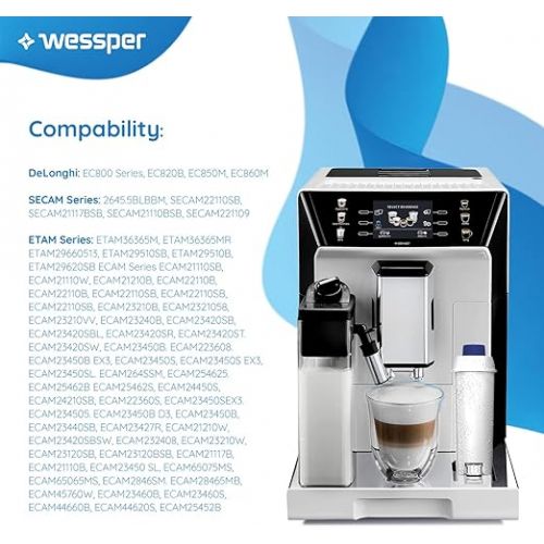  Wessper Coffee Machine Water Filter Replacement Compatible with DeLonghi DLSC002, SER3017 & 5513292811 - Including versions of the ECAM, ESAM, ETAM Series