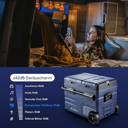  AAOBOSI Compressor Cool Box 45 L, Car Cool Box with USB Connection, Two Zones and Double Doors, Electric Cool Box up to -20 °C for Car, Truck, Boat, Motorhome, Camping