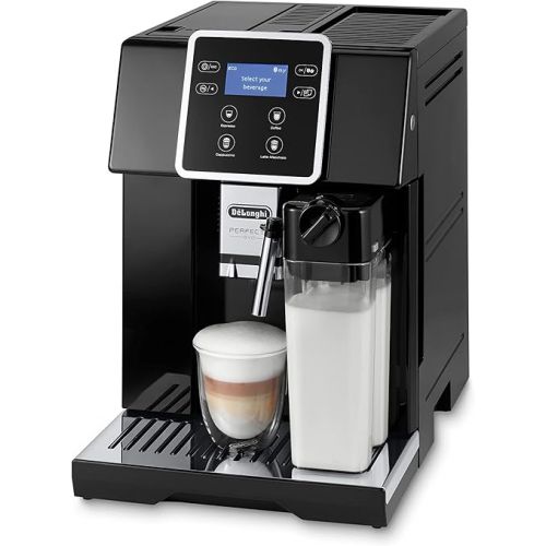  De'Longhi Perfecta Evo ESAM420.40.B Fully Automatic Coffee Machine with LatteCrema Milk System, Cappuccino & Espresso at the Touch of a Button, Large LCD Colour Display, Coffee Pot Function, 0.25 kg,