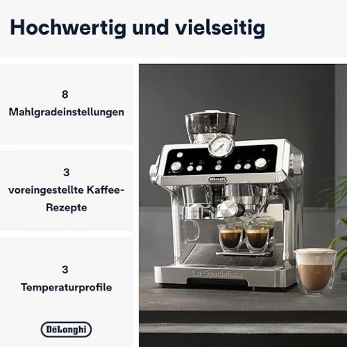  De'Longhi La Specialista Prestigio EC 9355.M - Espresso Filter Machine, Espresso Machine with Integrated Grinder and Professional Milk Foam Nozzle, Stainless Steel