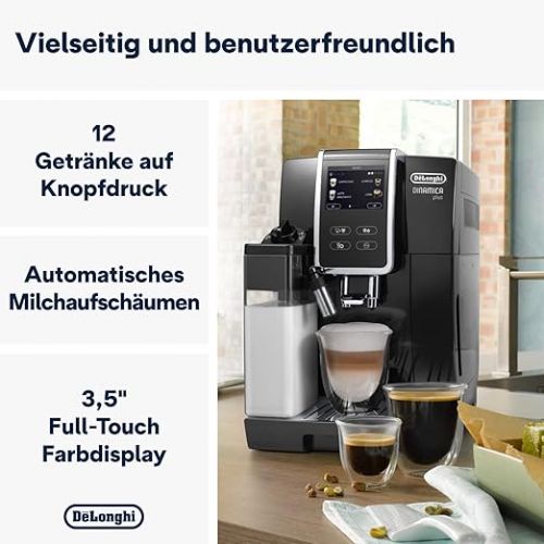  De'Longhi Dinamica Plus ECAM 370.70.B Fully Automatic Coffee Machine with LatteCrema Milk System, Cappuccino & Espresso at the Touch of a Button, 3.5 Inch TFT Touchscreen Colour Display, Coffee Pot