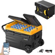 BougeRV CRD Kompressor Kuhlbox mit Akku, 35L Kuhlbox Auto Doppeltur Doppelzone 12V 24V 230V mit Tragbare Powerstation 173Wh (4-10 Stdn. Laufzeitverlangerung) Netzteil fur Kuhlschrank Auto Camping