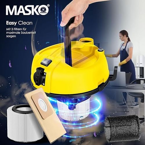  Masko® 6in1 Industrial Vacuum Cleaner Wet Dry Ash Vacuum Cleaner 2300 W + Socket. Blowing Function. Dry and wet vacuuming - industrial vacuum cleaner with and without bags - bagless., yellow