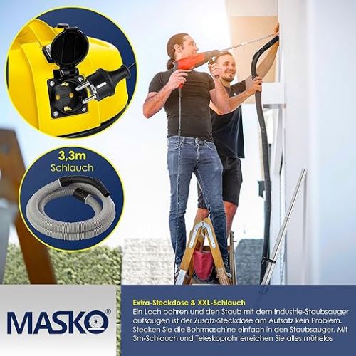  Masko® 6in1 Industrial Vacuum Cleaner Wet Dry Ash Vacuum Cleaner 2300 W + Socket. Blowing Function. Dry and wet vacuuming - industrial vacuum cleaner with and without bags - bagless., yellow