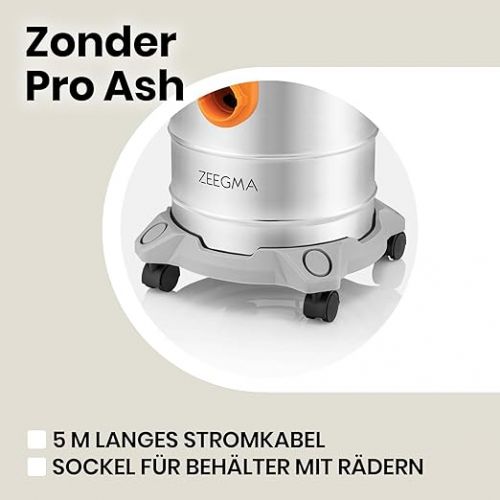  Zeegma ZONDER PRO ASH Dry Vacuum Cleaner for Ash and Rubble, Industrial Vacuum Cleaner 1600 W, Stainless Steel Container 20 L, HEPA Filter, Blow Function Cable 5 m