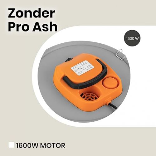  Zeegma ZONDER PRO ASH Dry Vacuum Cleaner for Ash and Rubble, Industrial Vacuum Cleaner 1600 W, Stainless Steel Container 20 L, HEPA Filter, Blow Function Cable 5 m