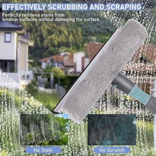  2-in-1 Window Wiper, Jubor Professional Window Cleaner with Telescopic Handle, Telescopic Window Squeegee from 23 to 200 cm, Glass Cleaning Tools for High Windows Indoor and Outdoor Use