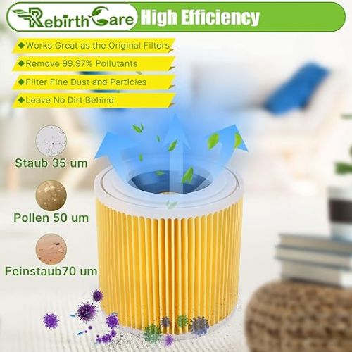  Rebirthcare WD3 Filter for Karcher WD3 Premium WD2 WD3 WD3P WD1 MV2 MV3 A2004 A2604 A2204 A2054 SE4001 SE4002 Cartridge Filter Replacement Filter Vacuum Cleaner Filter for Karcher 6.414-552.0/64145