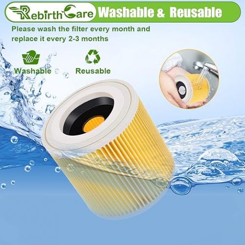  Rebirthcare WD3 Filter for Karcher WD3 Premium WD2 WD3 WD3P WD1 MV2 MV3 A2004 A2604 A2204 A2054 SE4001 SE4002 Cartridge Filter Replacement Filter Vacuum Cleaner Filter for Karcher 6.414-552.0/64145