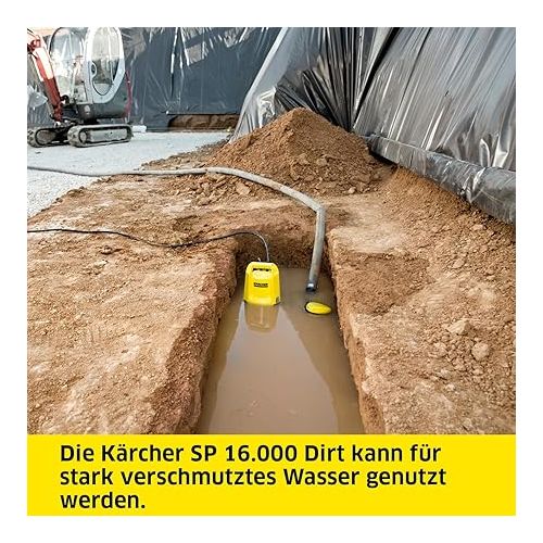  Karcher SP 16.000 Dirt Submersible Dirty Water Pump, Flow rate: max. 16.000 l/h, Immersion Depth (max): 7 m, for Dirty Water with Particles of up to 20 mm, Residual Water Height: 25 mm, Pressure: 0.8