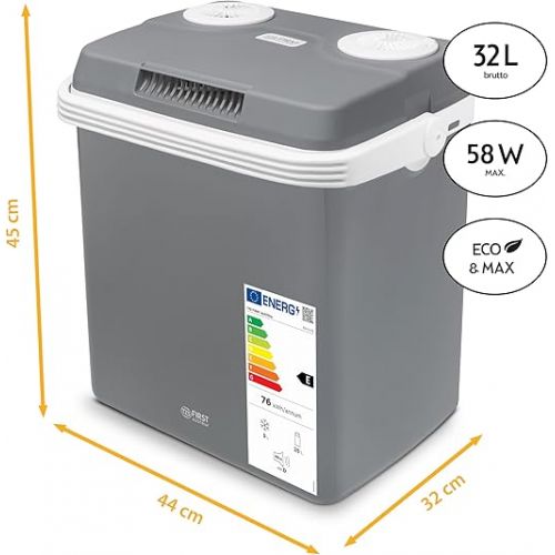  TZS First Austria - 32 Litre Cool Box for Keeping Warm or Cool Thermo-Electric Cool Box 12 Volt and 230 Volt Mini Fridge for Car and Camping Energy Efficiency Class A++