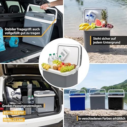  TZS First Austria - 32 Litre Cool Box for Keeping Warm or Cool Thermo-Electric Cool Box 12 Volt and 230 Volt Mini Fridge for Car and Camping Energy Efficiency Class A++