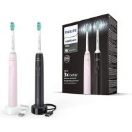 Philips Sonicare 3100 - 2 x Electric Sonic Toothbrush in Black and Sugar Rose with 2 x C2 Optimal Plaque Defense Brush Heads (Model HX3675/15)