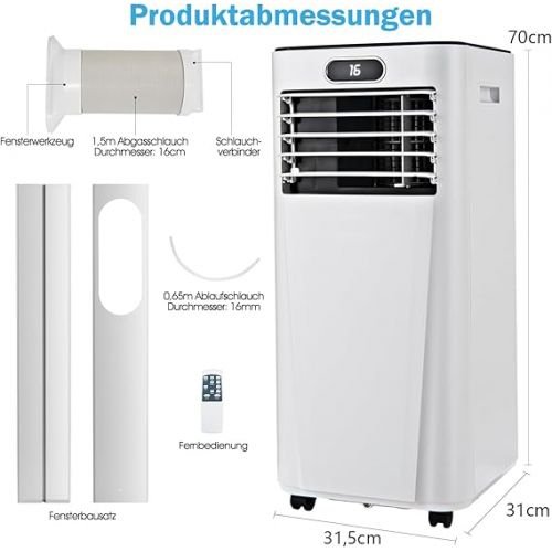  GOPLUS 3-in-1 Mobile Air Conditioner, Mobile Air Conditioner with Exhaust Hose, Fan, Dehumidifier, Portable Air Conditioner with 24-Hour Timer & Sleep Mode, Cools up to 25/30㎡, White (7000 BTU)