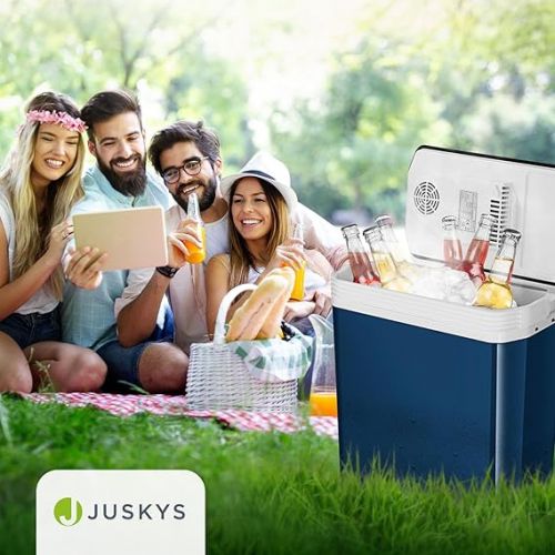  Juskys Electric Cool Box 24 Litres 12 V / 230 V for Car, Truck, Motorhome, Camping - Mini Fridge Cold & Warm - Thermoelectric Box - Blue