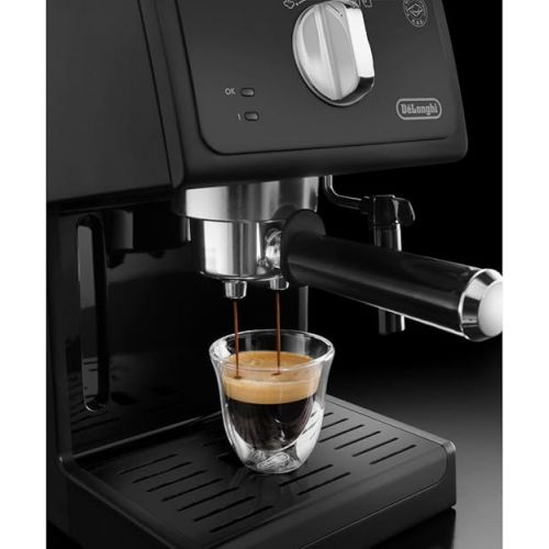  De'Longhi ECP 31.21 - Espresso Siebtragermaschine, Espressomaschine mit AluminiumFinish, inkl. manueller Milchschaumduse, mit Heißwasserfunktion, fur ESE Pads geeignet, 1,1 l Wassertank, schwarz