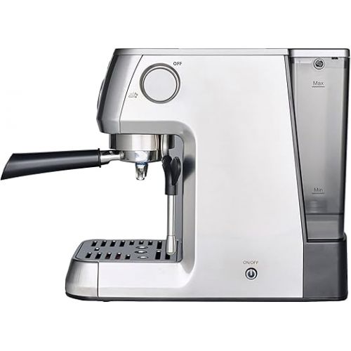  Solis Barista Perfetta Plus V2 Espresso Machine, Semi-Automatic Coffee Machine with Milk Frother, Programmable Coffee Machine with Removable Water Tank, Hot Water and Steam Function, Silver