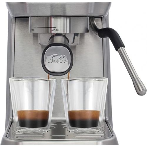  Solis Barista Perfetta Plus V2 Espresso Machine, Semi-Automatic Coffee Machine with Milk Frother, Programmable Coffee Machine with Removable Water Tank, Hot Water and Steam Function, Silver