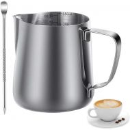 Nutabevr 350 ml Milk Frothing Jug Latte Cup, 304 Stainless Steel Handheld Frothing Jug, with Measurement Mark and Latte Art Pen, for Espresso, Milk Frother, Coffee, Latte Art, Coffee Lover