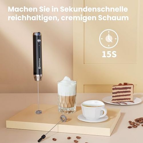  Maestri House Rechargeable Milk Frother, Portable Electric Foam Maker Made of Stainless Steel, Waterproof, Removable Whisk, Drink Mixer for Latte, Cappuccino, Without Stand