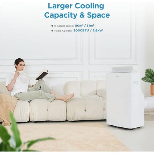  Midea Silent Cool 26 Pro Mobile Air Conditioner, 1000 W, 230 V, White, 45.5 x 38 x 78 cm (BTH)