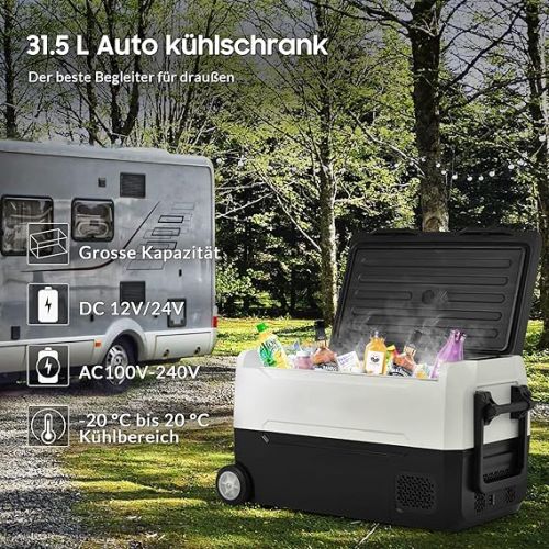  DRIXNO EA35 - tragbare Kompressor Kuhlbox, 31.5 Liter, Doppelzone, APP-Steuerung, 12/24V DC und 100-240V AC fur Outdoor, Fahrzeuge, Camping, Reisen und den Heimgebrauch.