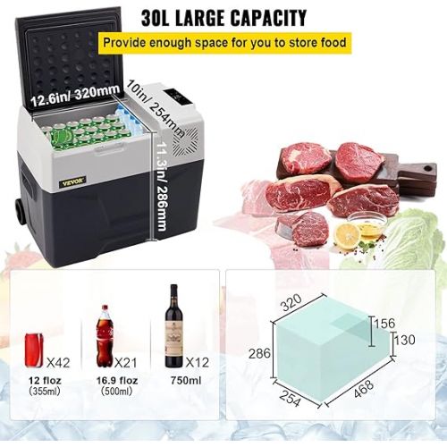  VEVOR 30 L Car Fridge Compressor Cool Box Stainless Steel Holiday Insulated Box Mini Fridge Cool Box Car and Socket