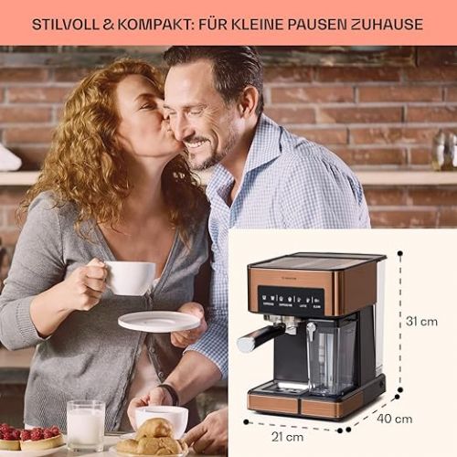  Klarstein Espresso Portafilter Machine with Milk Frother, 1.8 L Mini Espresso Machine with Portafilter, 20 Bar Stainless Steel Coffee Machine, Small, 0.5 L Milk Tank, 1350 W Coffee Machine for Ground