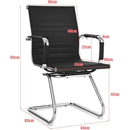  COSTWAY Set of 2 Office Chairs with Backrest, Ergonomic PU Leather Desk Chairs with Blade Frame & Protective Armrests, Conference Chair, Computer Chair, Maximum Load 120 kg for Home, Office