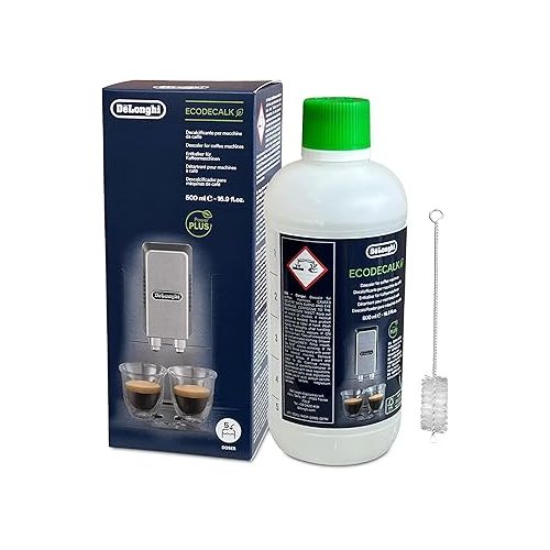  2 x DL-pro Descaler 500 ml for DeLonghi 5513296041 SER3018 DLSC500 EcoDecalk with DL-pro Cleaning Brush for Coffee Machine Fully Automatic Coffee Machine