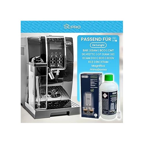  2 x DL-pro Descaler 500 ml for DeLonghi 5513296041 SER3018 DLSC500 EcoDecalk with DL-pro Cleaning Brush for Coffee Machine Fully Automatic Coffee Machine