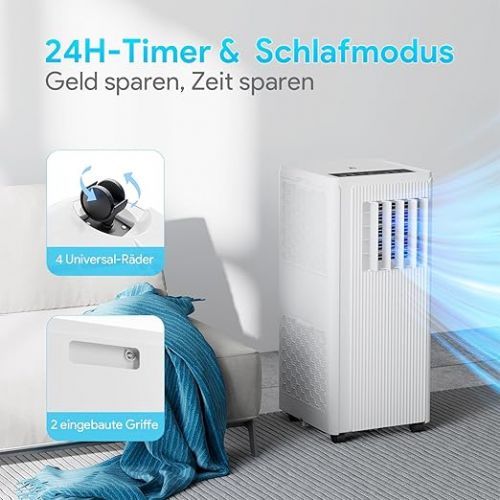  Mobile Air Conditioner, 9000 BTU Air Conditioner, Mobile 2.6 KW, Cooling & Ventilating & Dehumidifying, Room Size up to 85 m³ (34 ㎡), Mobile Air Conditioner with Exhaust Hose with Night Mode,