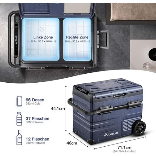  AAOBOSI 45L Kompressor Kuhlbox Dual Zone, Kuhlbox Auto Mit WiFi-APP-Steuerung, LED-Touch-Bedienung, USB-Anschluss, 12/24 V und 100-240 V, bis -20 °C, Kuhlbox Elektrisch fur Auto, Lkw, Boot, Reisemobil