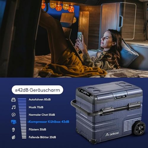  AAOBOSI 45L Kompressor Kuhlbox Dual Zone, Kuhlbox Auto Mit WiFi-APP-Steuerung, LED-Touch-Bedienung, USB-Anschluss, 12/24 V und 100-240 V, bis -20 °C, Kuhlbox Elektrisch fur Auto, Lkw, Boot, Reisemobil