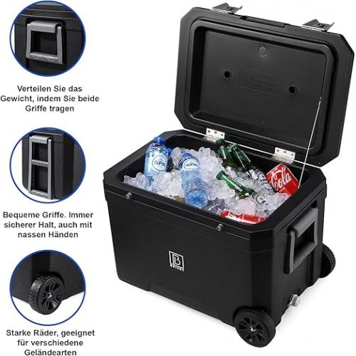  Brisby Camping Cool Box, 45 L, Cool Box without Electricity, Includes 4 Thick Cooling Elements, 3 Days Cool Insulation, with Wheels, Solid and Robust Design