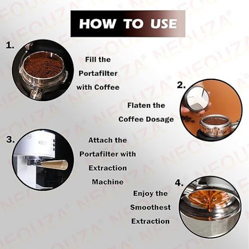  NEOUZA Espresso Filter Filter 51mm Compatible with DeLonghi Dedica EC680 EC685 Smeg Coffee Maker, Pressureless Basket, Double Spouts (3 Ears), Silver and Wood