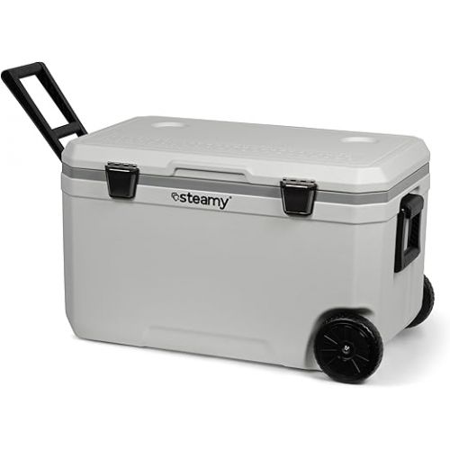  Steamy Marine 70 Roller Cool Box with Wheels, 70 Litres, White