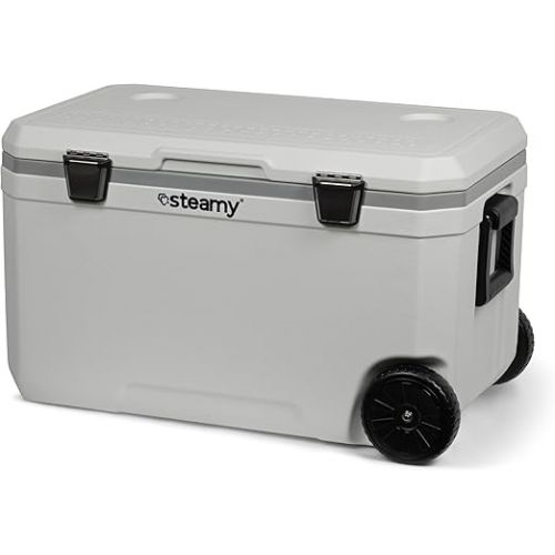  Steamy Marine 70 Roller Cool Box with Wheels, 70 Litres, White