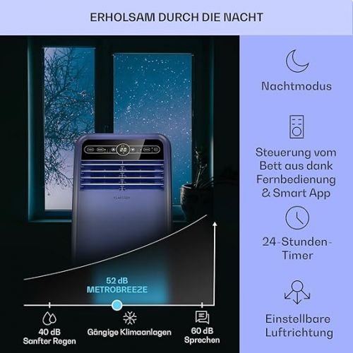  Klarstein Mobile Air Conditioner with Exhaust Hose, 4-in-1 Air Conditioner with Fan, Dehumidifier & Night Mode, Small & Portable Air Conditioner for Home & Office, App Control, 7000 BTU