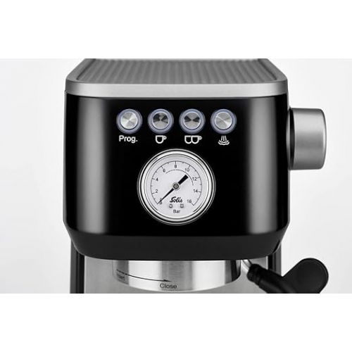  Solis Barista Perfetta Plus 1170 V2 Espresso Machine, Portafilter Machine, Pressure Gauge, Steam/Hot Water Nozzle, Temperature Controller, 54 mm Portafilter, Double Spout, Black
